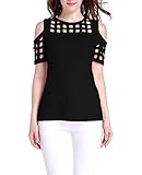 Sarin Mathews Womens Cold Shoulder Hollow Out Short Sleeve Casual T-shirt Tops