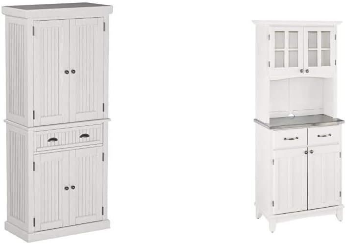 Home Styles Nantucket Pantry - White Distressed Finish & ffets White with Stainless Steel Top with Hutch by Home Styles: Furniture & Decor