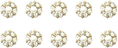 Weanty 10Pcs DIY Rhinestone Button Flower Fake Pearl Flatback Embellishment DIY Sewing Wedding Craft Clothing Bag Making Card Shapes