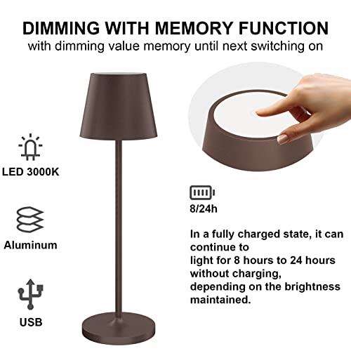 Klighten 2 x Dimmable LED Table Lamp, Rechargeable Warm Light 3000 K Aluminium Desk Lamp, H38 cm, White, IP54, with Charging Base Contact, for Indoor/Outdoor