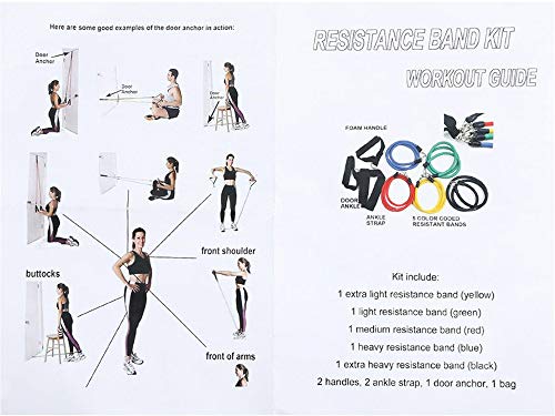 Resistance Band Set 11pcs ,Workout Bands Include 5 Exercise Bands, Door Anchor, Foam Handles, Carrying Bag for Resistance Training , Physical Therapy, Home Workouts-Stackable Up to 100lbs