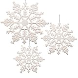 BANBERRY DESIGNS White Glittered Snowflakes - Pack of 42 Plastic Snowflakes Covered in White Glitter - Assorted Sized of Small, Medium and Large Hanging Snow Flakes - Christmas Snowflakes