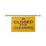 Rubbermaid Commercial Extend-to-Fit "Closed For Cleaning" Hanging Doorway Safety Sign, Yellow (FG9S1500YEL)