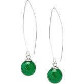 Handmade Women's Natural Gemstone Sterling Silver Dangle Drop Earrings 12mm Ball Beaded Earrings for Girls (Green Agate)