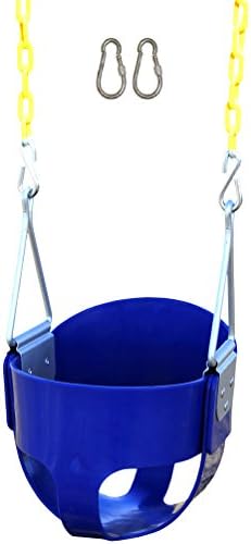 Jungle Gym Kingdom High Back Full Bucket Toddler Swing Seat Heavy Duty Chain - Swing Set Accessories - Blue with Locking Snap Hooks