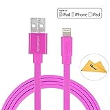 [Apple Mfi Certified] Yellowknife 3.3ft 1m Tangle Free Flat Lightning to usb Cable sync charger for iPhone 7 /7 Plus /6 / 6s / 6 plus / 6s plus / SE, iPad / Mini / Air, iPod touch /nano (Durable,Pink)