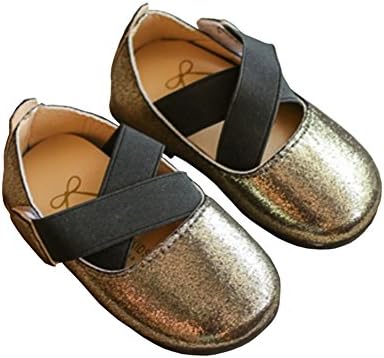 Toddler Girl Cross Strap Sparkle Shiny Princess Mary Jane Ballet Flat Dress Shoe Dark Golden Size 21