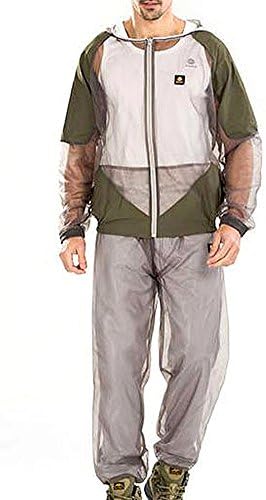 Men's Outdoor Anti-mosquitoes Mesh Hooded Suits Fishing Jacket Pants Gloves (Gray, Asia XL)