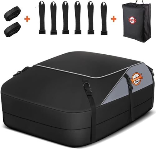Sailnovo Foldable Car Roof Box Cubes Waterproof Storage Box Roof Bag Luggage Travel Storage Bag (6 Door Hooks, 20 CU.ft.)