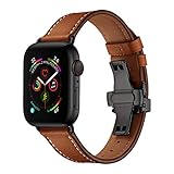 EloBeth iWatch Leather Band 44mm 42mm Genuine Leather Band Designed with Metal Butterfly Buckle Replacement Wrist Bands Compatible with Apple Watch Series 4/3 /2/1