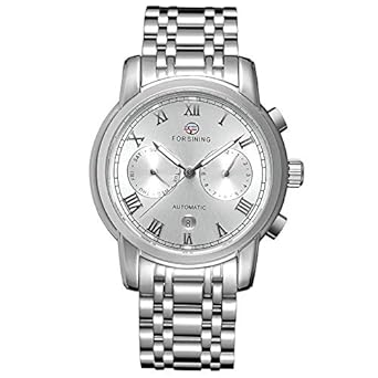 FORSINING Mens Watches Top Brand Luxury Mechanical White Dial Stainless Steel Bracelet 12Hr Week Date Display...