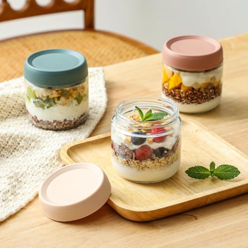 TERRIFI 10oz Glass Jars with Airtight Lids, 3-Pack Wide Mouth Mason Jars for Overnight Oats, Salad, Snacks, Yogurt, Spices, Sugar, Glass Food Storage Containers