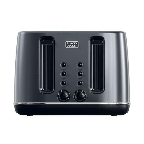 BLACK+DECKER Premium 4 Slice Stainless Steel Toaster – 2300W Dual Sided Heating with 6 Level Independent Browning Control, Defrost & Reheat LED Buttons, 4-Slot Design, 36mm Wide Slots | SSET425-B5