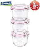 Glasslock Food-Storage Container with Locking Lids Microwave Safe 6pcs Set Round 5.5oz
