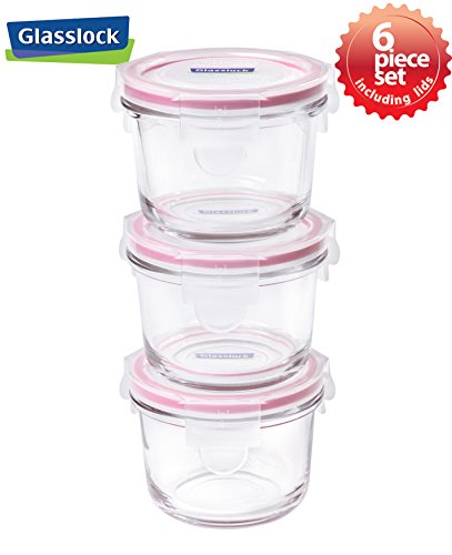 Glasslock Food-Storage Container with Locking Lids Microwave Safe 6pcs Set Round 5.5oz