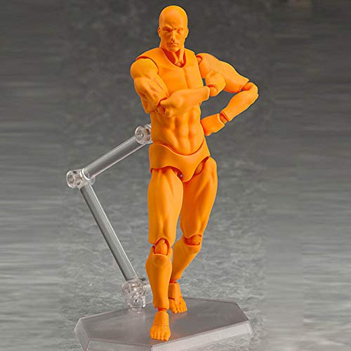 ALEXTREME Art Mannequin Set,2 Pcs/Set Action Figure Model, Human Mannequin Man/Woman Action Figure Equipment with Accessories Kit,Suitable for Sketching, Painting, Drawing (Orange, Male)