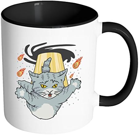 Alien Cat Invading from a Black Hole | Funny Cool White 11 oz Accent Coffee Mug in Different Colors