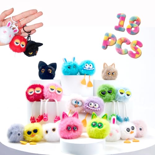 OMyFav 18 PCs Kids Keychains - Keychain Cute for Birthday Goodie Bags Christmas Gifts for Grandkids Stocking Stuffers for Kids Classroom Prizes Elementary Carnival Prizes in Bulk Class Prizes