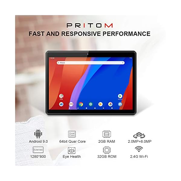 PRITOM 10 inch Android Tablet Android 10.0 OS Tablet, 2GB RAM, 32GB ROM, Expand to 512GB, Quad Core Processor, HD IPS…