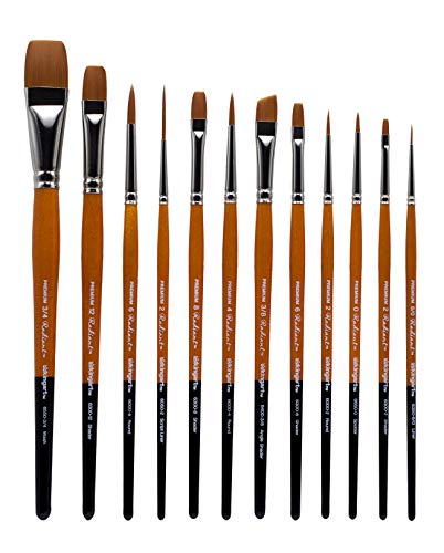 KINGART 1080C Radiant TAKLON Set of 12 Paint Brush Set, Assorted, Gold, Silver, Black, Wood Stain