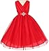 Little Girls Tulle V Neck Rhinestone Brooch Flowers Girls Dresses