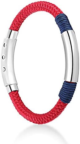 Braided Nautical Rope Bracelets for Men Women, Handmade Stylish Infinity Knotted Woven Nylon String Warp Bracelet Jewelry Cuff with Stainless Steel Clasp, Gifts for Girls Kids on Mother's Day(Red 2)