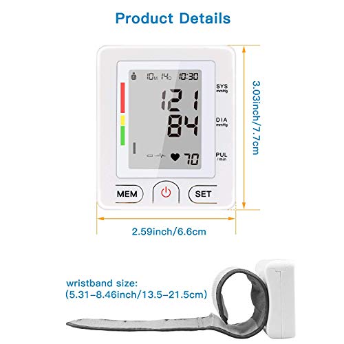 Hermano Digital Wrist Blood Pressure Monitor Automatic Heart Rate Detection Heartbeat BP Monitor Large LCD Display Portable Case for Home Use - Thumbnail 7