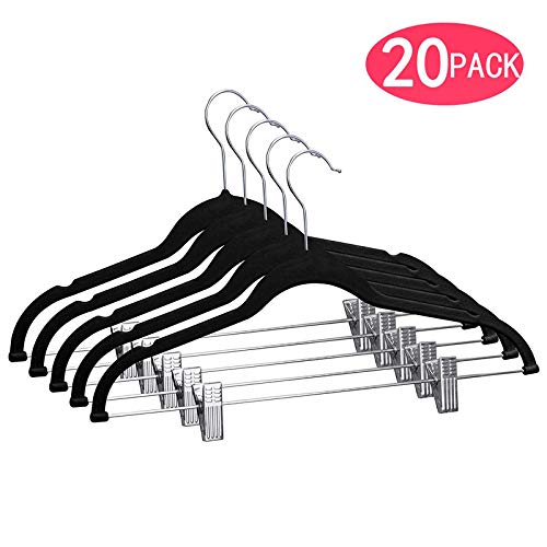 Fayleeko Velvet Skirt Hangers Clothes with Clips Ultra Thin Non Slip 20 Pack Velvet Pants Hangers Space Saving Clothing Hanger