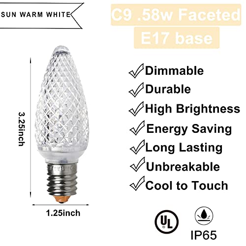 UL IP65 Set of 25 C9 Sun Warm White E17 Led Christmas Lights
