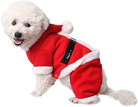 Nochim Pet Christmas Santa Claus Costume Suit Winter Warm Fleece Hoodie Dog Clothing Cat Xmas Four Legs Jumpsuit