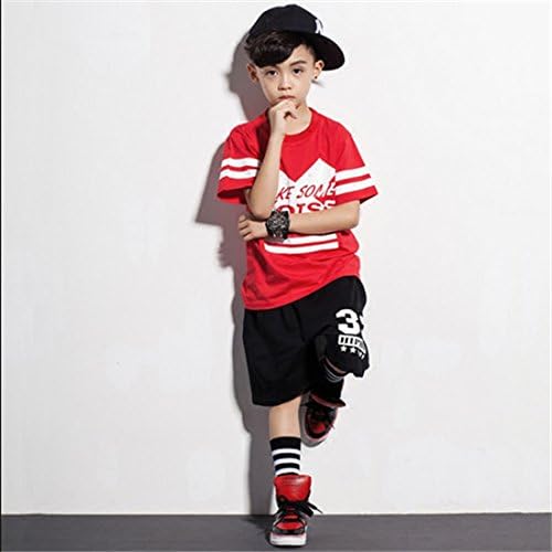 Amazon マリア Mariahヒップホップ キッズ ダンスウェア 男の子 2点セット 半袖 演出服 上下セット ストリート系 ズボン Tシャツ ジャズ ボーイズ カジュアル 高品質ダンス衣装 Tシャツ カットソー 通販
