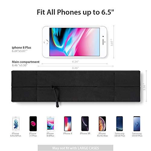 PORTHOLIC iPhone Xs Max Running Belt Waist Pack, Fanny Fitness Workout Belt for iPhone X 8 7 6 6s Plus, Galaxy S9/S8/S7 and All Phones, Reflective Sports Pouch Bag for Runners - Black L