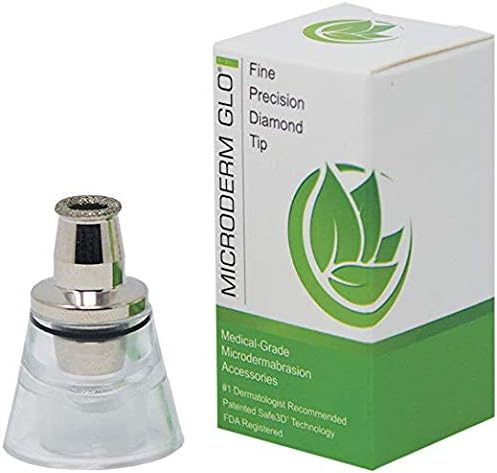 Microderm GLO MINI Premium Diamond Microdermabrasion Tips by Nuvéderm - Medical Grade Stainless Steel Accessories, Patented Safe3D Technology, FDA Approved, Safe for All Skin Types. (Fine/Precision)