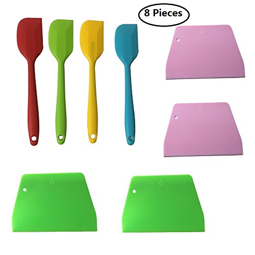 Tsuen Silicone Spatula Set Of 4, Heat Resistant Non Stick Kitchen Baking Spatulas With Hygienic Solid Coating Essential Gadget, Free Bonus 4 Cake Scraper Icing Smoother Tools