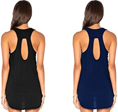 Yucharmyi Women's Workout Yoga Shirts Long Tank Tops Sexy Backless Blouses Open Back Tank Top Sleeveless Casual Soft Loose Shirt Cut Out Back Top (Pack of 2, Black/Blue, L)