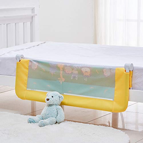 KOOLDOO 43 inch Foldable Baby Bed Rail Guard Extra Long Safety Toddler Bedrail with Reinforced Anchor Safety System - Animal Park Theme (Yellow) - Thumbnail 4