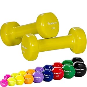 Movit Set van 2 vinyl halters, korte halters met oppervlak van vinyl, halter in 9 gewichten en kleurvarianten 2 X 0,5 kg…