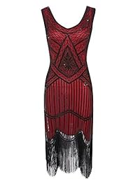 20s Flapper Gatsby - Vestido de cóctel con lentejuelas y accesorios