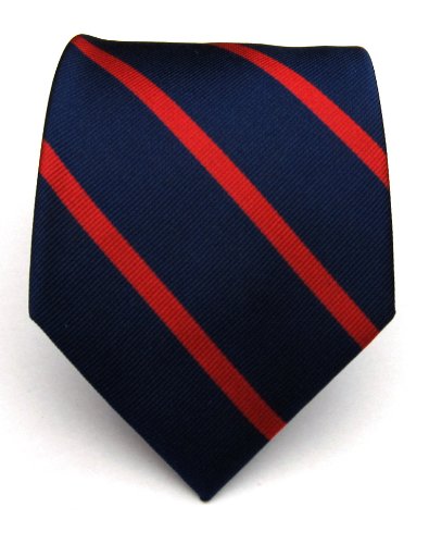 THE TIE BAR 100% WOVEN SILK NAVY AND RED STRIPED TIE