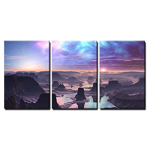 Gaseous Aurora Over Mountainous Alien Landscape Home Art x3 Panels