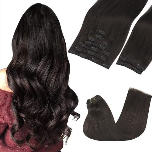 GOO GOO Adhesive Hair Extensions Natural Hair, 45 cm 150 g 9pcs, Real Natural Human Hair Extensions, 2 Dark Brown