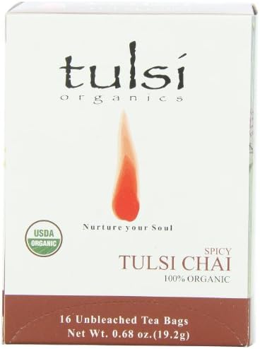 Tulsi Organics Tea, Spicy Tulsi Chai, 16-Count Tea Bags (Pack of 6)