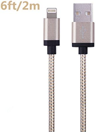 Dufferni 1Pack Durable Nylon Braided Lightning Cables Syncing and Charging Cord with Aluminum Connector for iPhone 6s plus, 6s, 6 plus, 6, 5s, 5c, 5, iPad Air, iPad Mini, iPod (Golden) (6ft/2m)