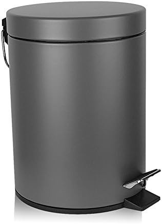 SVVSS Round Brushed Stainless Steel Step Trash Can - Fingerprint Resistant (3L,Gray)