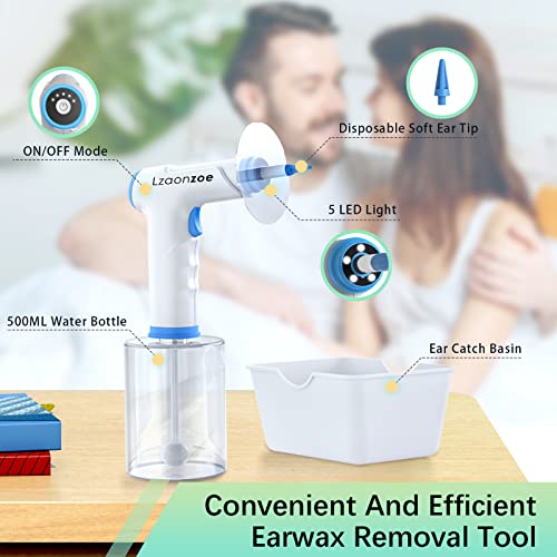 Earwax Removal Ear Wax Electric Tool Irrigation Kit Reusable Cleaning Washer Safe Otoscope with Light Rechargeable Flush for Adults Cleaner Camera Blue 7 pcs 19 Ounce