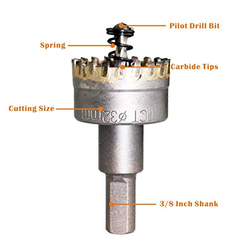 Meccion TCT Carbide Tips Metal Hole Saw Drill Bit, 3/8 Inch Shank Heavy Duty Multi-tooth Cutter for Sheet Metal, Alloy, Stainless Steel, iron, Wood (3/4" - 1 1/4"(19mm -32mm))