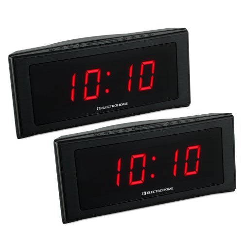 Electrohome 1.8 inch Jumbo LED Alarm Clock Radio with Battery Backup, Auto Time Set, Digital AM/FM Radio & Dual Alarm - 2 PACK