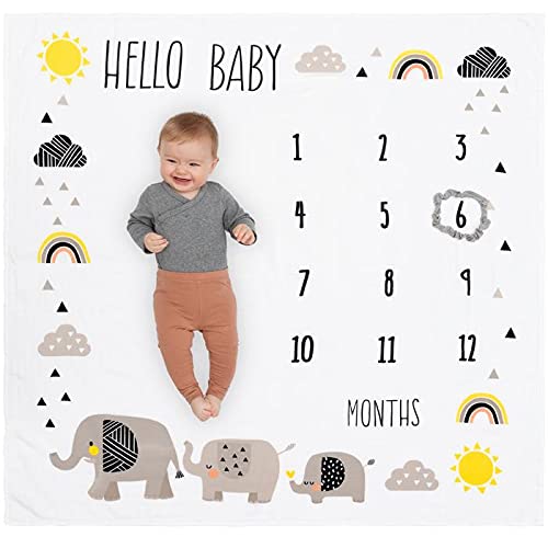 Organic Baby Monthly Milestone Blanket Elephant Baby Boy and Girl Elephants Months Blanket