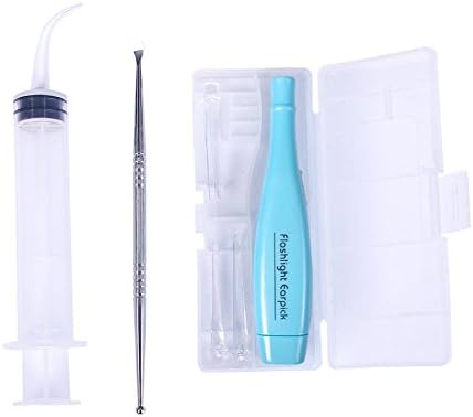 Tonsil Stone Remover Tool, Lighted Earwax Removal, 1 Irrigator Cleaner, 1 Tonsillolith Pick Case, 1 Stainless Steel Earwax Removal Kit, Blue