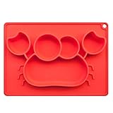 Big Crabs-Shaped Baby Feeding Mat, BliGli Toddlers Silicone Placemat, Non-Slip Baby Plates, Dishwasher/Microwave Oven Safe, Fits Most High Chair Trays, Red, 1 Pack